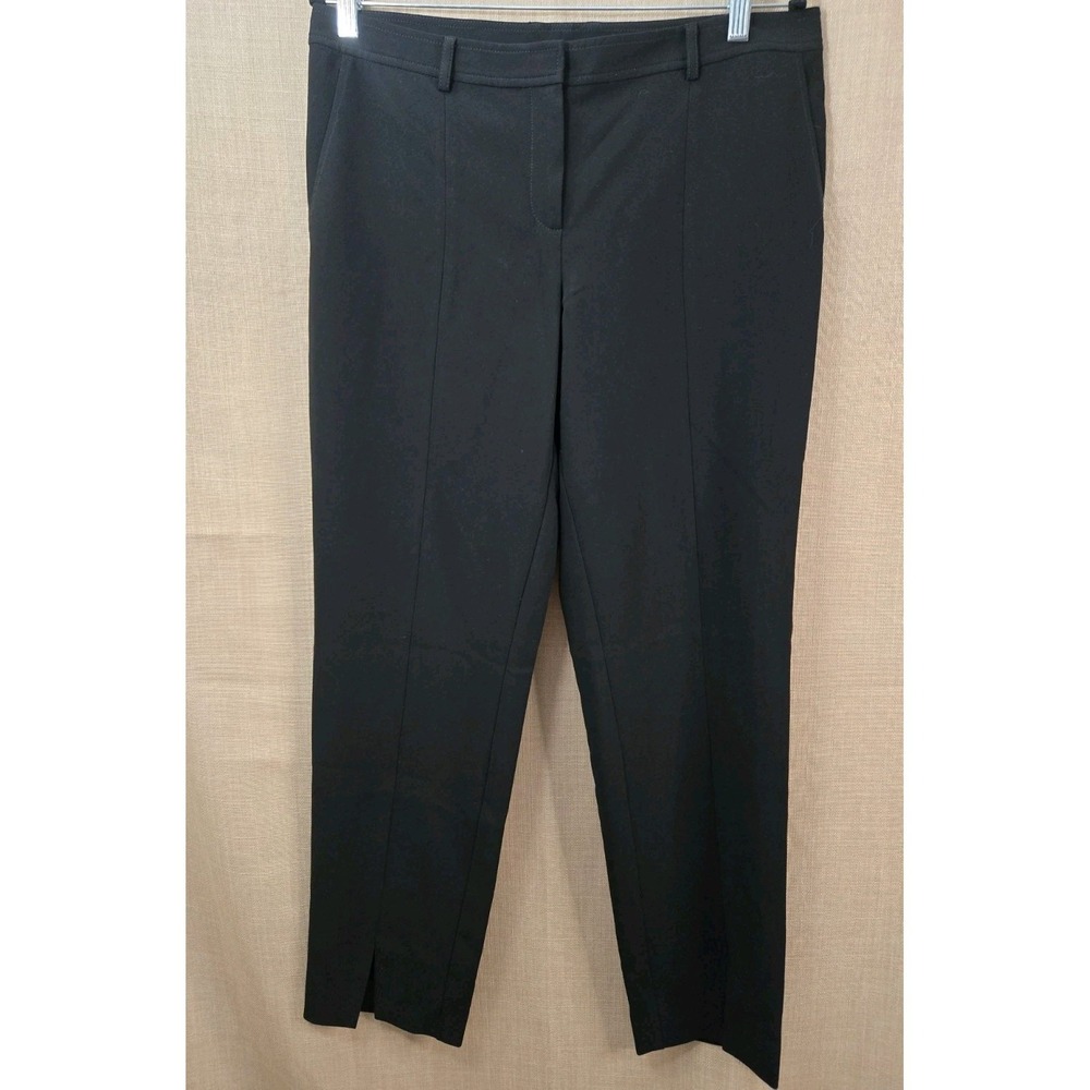 St. John Caviar Black Straight Leg Seam Front Split Hem Dress Pants Womens 10